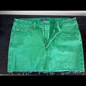 Green Jean Miniskirt w/ Fringe and Pockets